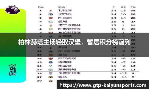 柏林赫塔主场轻取汉堡，暂居积分榜前列